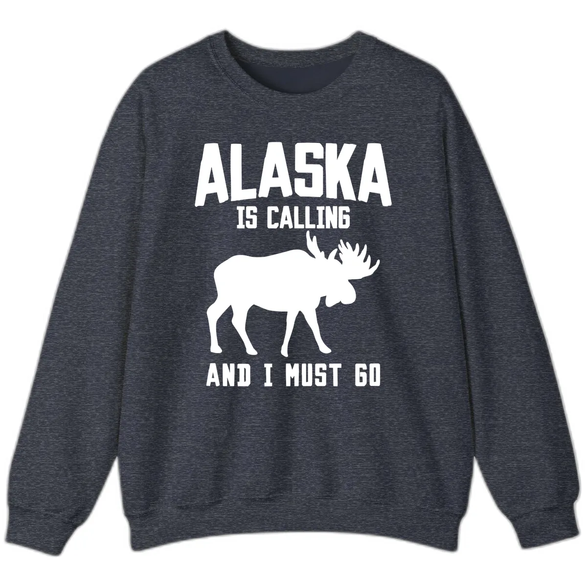 Alaska Is Calling Moose Sweatshirt in Heather Sport Dark Navy