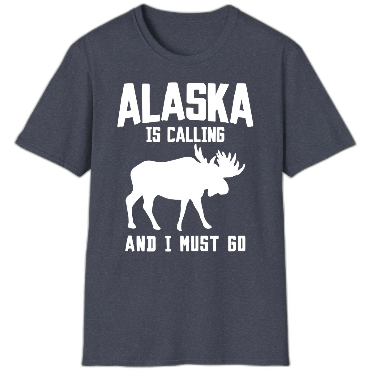 Alaska Is Calling Moose T-Shirt in Heather Navy