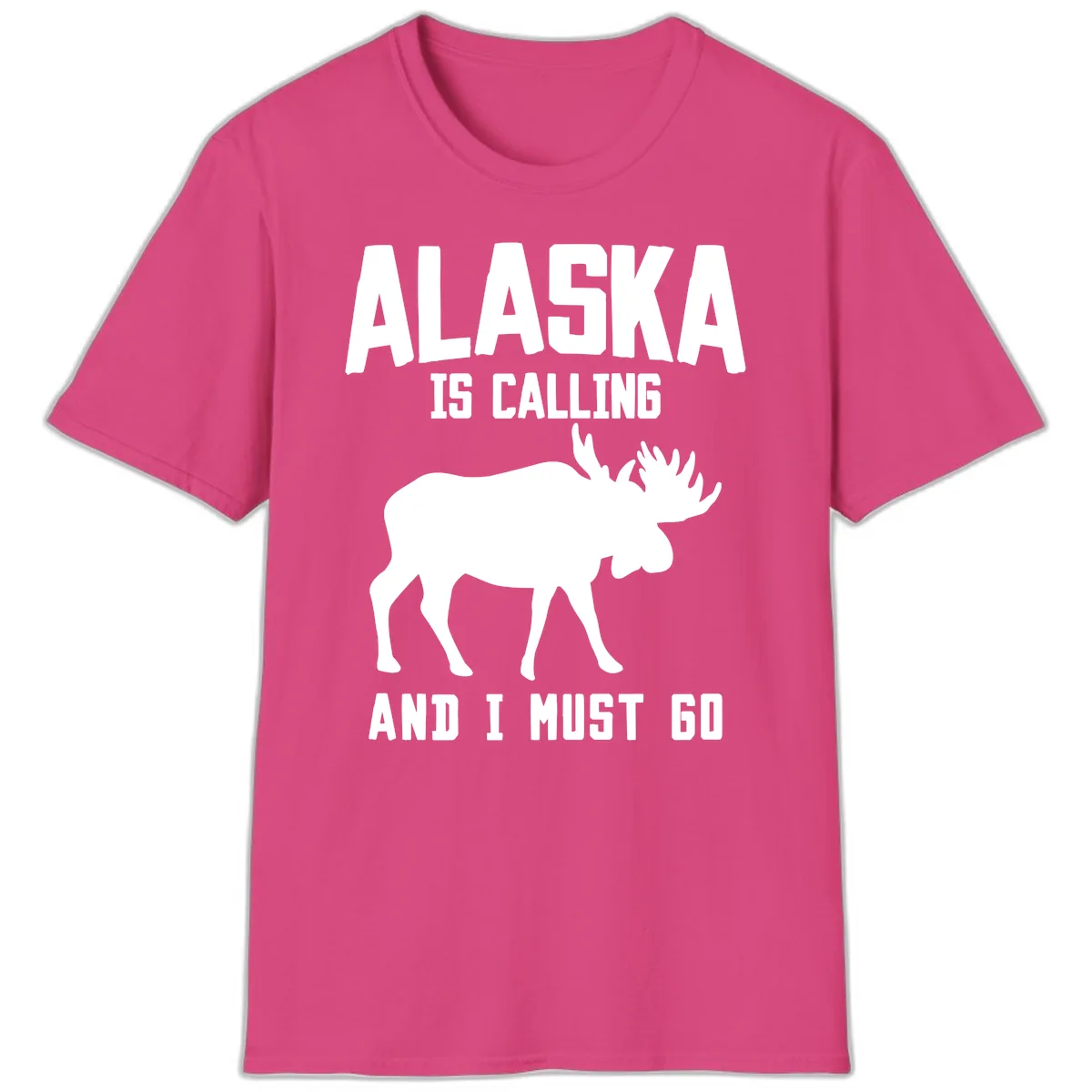 Alaska Is Calling Moose T-Shirt in Heliconia