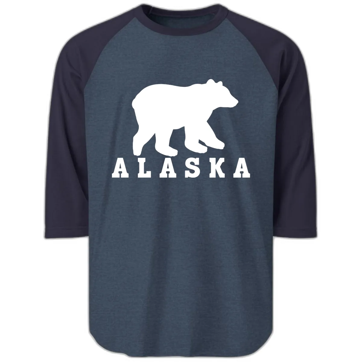 Alaska Bear Silhouette Raglan 3/4 in Heather Denim Navy