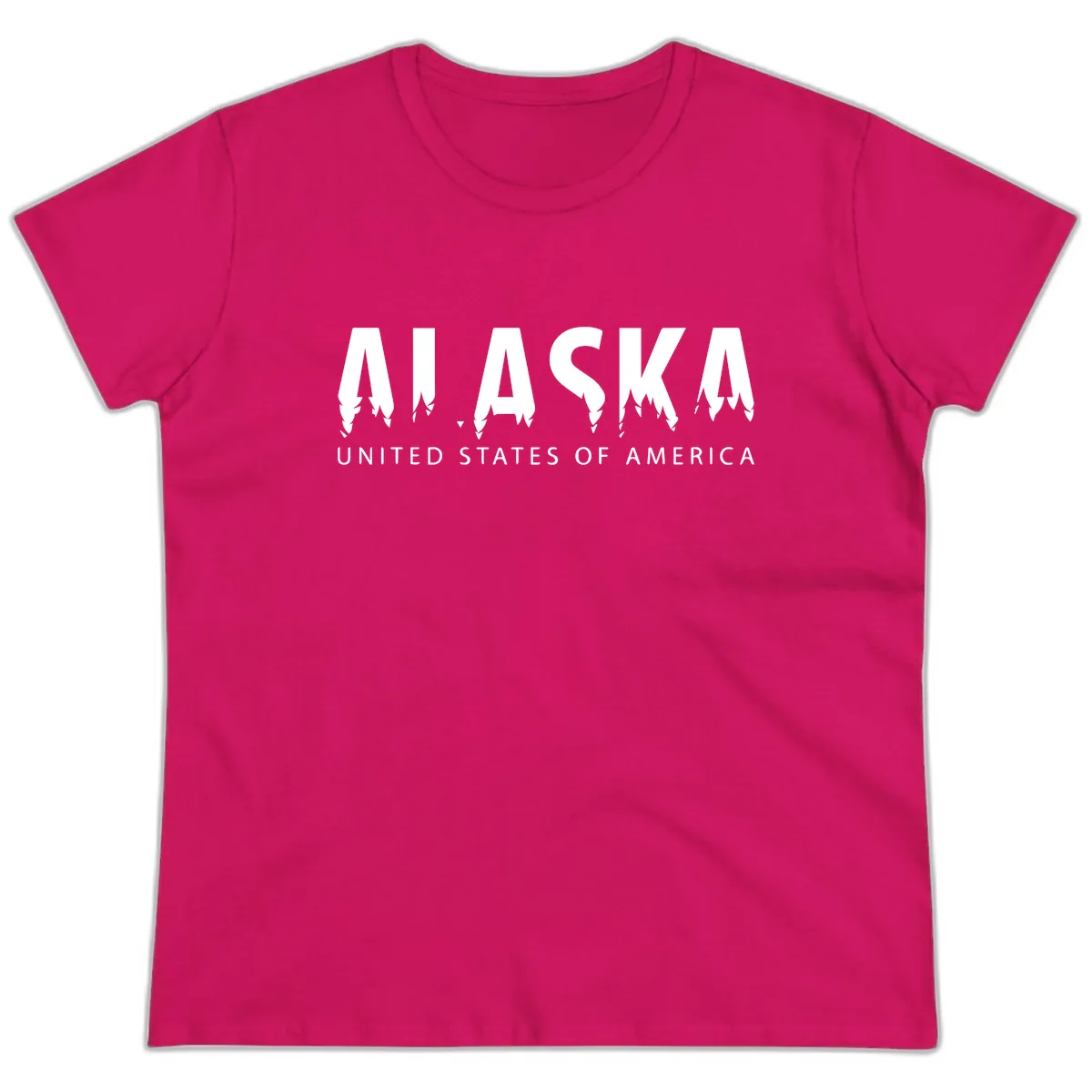 Alaska USA Map Design Ladies Tee in Heliconia
