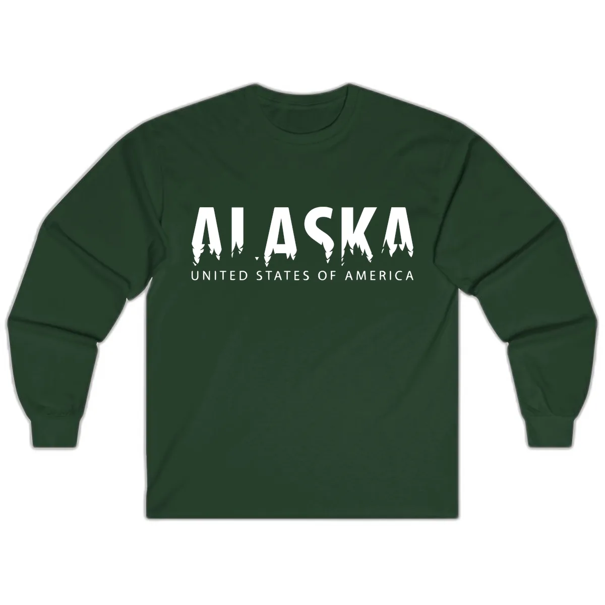 Alaska USA Map Design Long Sleeve in Forest Green