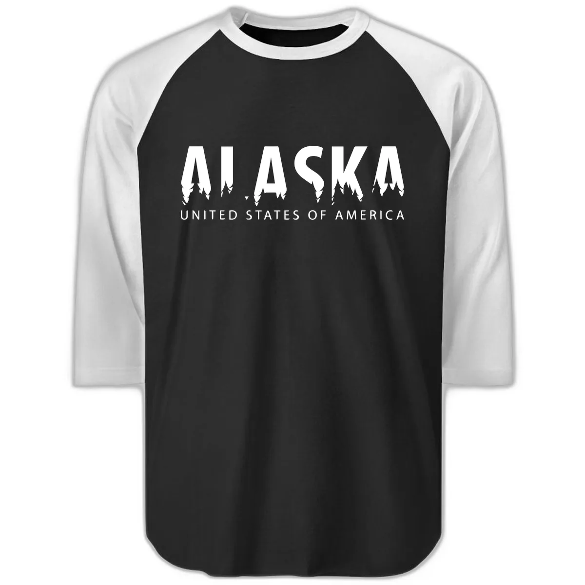 Alaska USA Map Design Raglan 3/4 in Black White