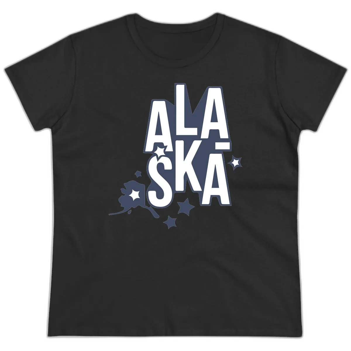 Alaska Bound Adventure Typography Ladies Tee in Black