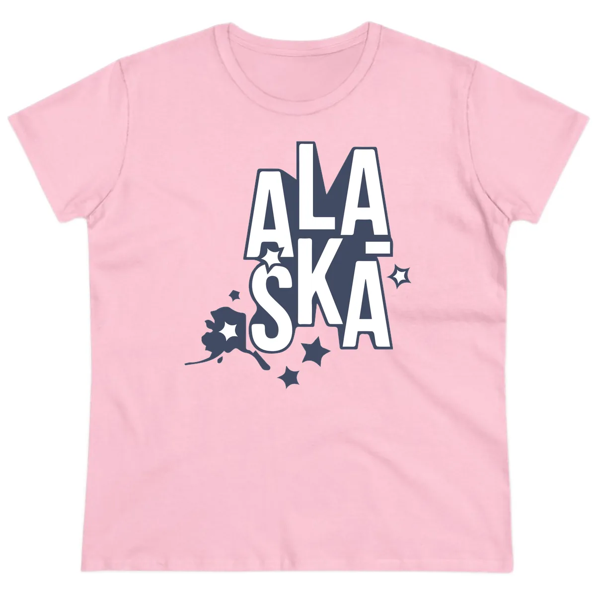 Alaska Bound Adventure Typography Ladies Tee in Light Pink