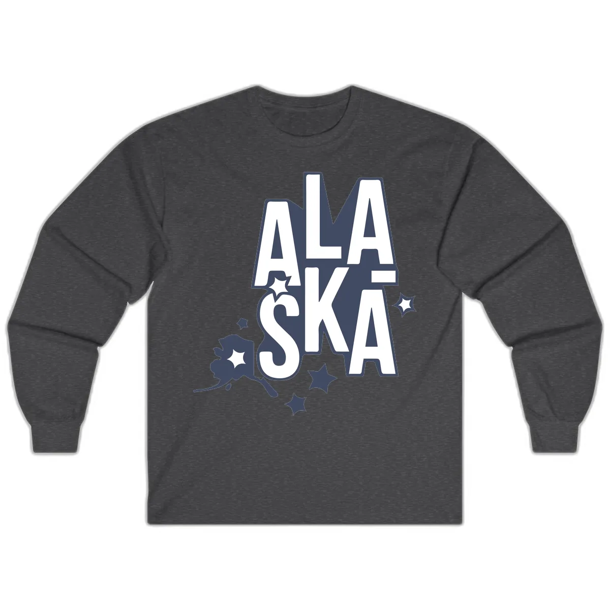 Alaska Bound Adventure Typography Long Sleeve in Dark Heather