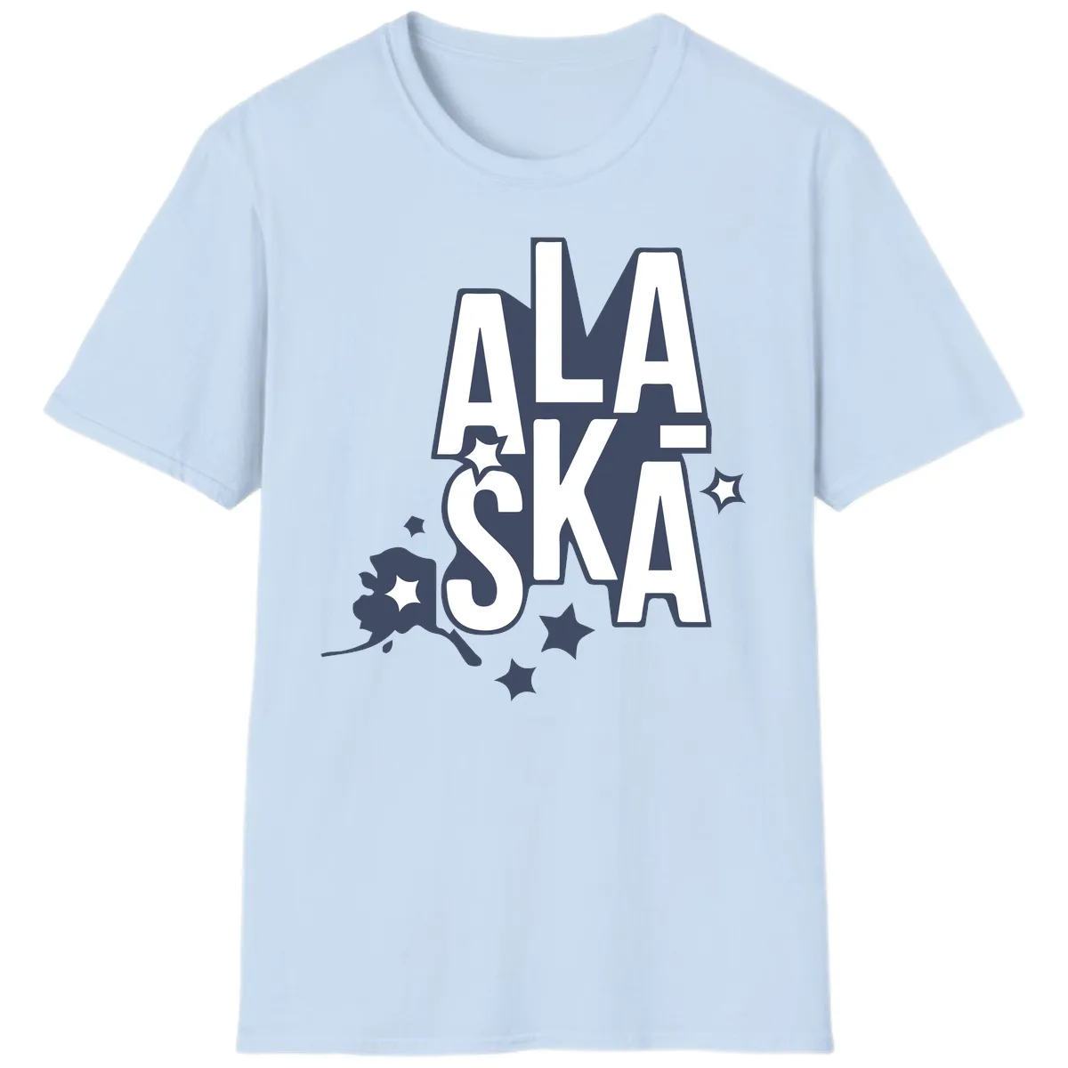 Alaska Bound Adventure Typography T-Shirt in Light Blue