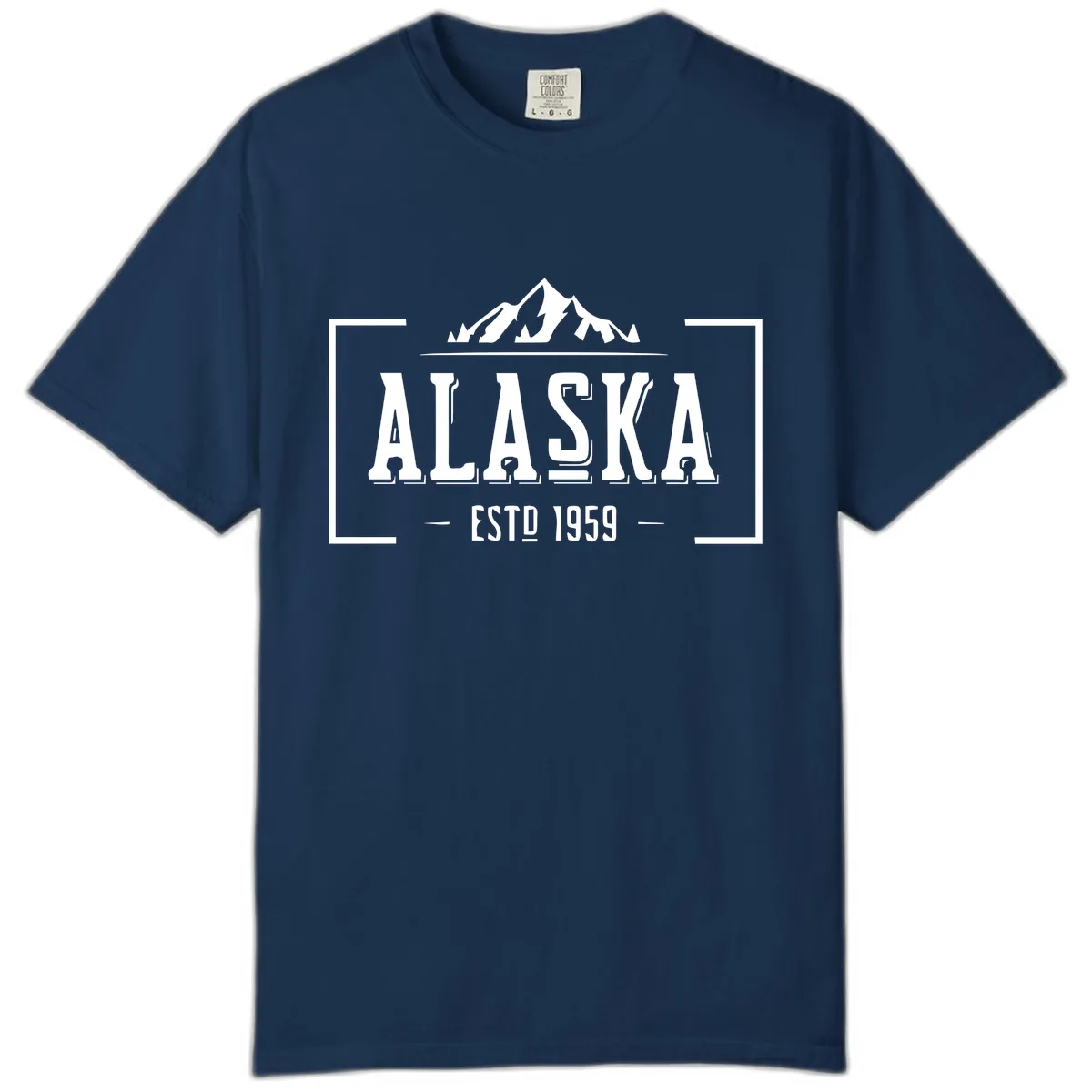 Alaska Mountain Vintage Badge Comfort Color in Navy
