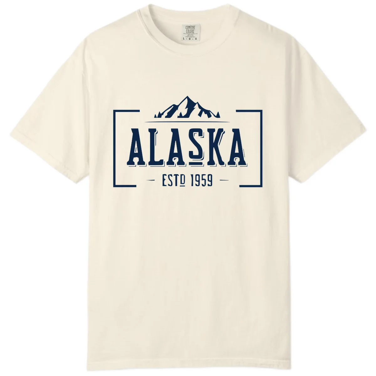 Alaska Mountain Vintage Badge Comfort Color in Ivory