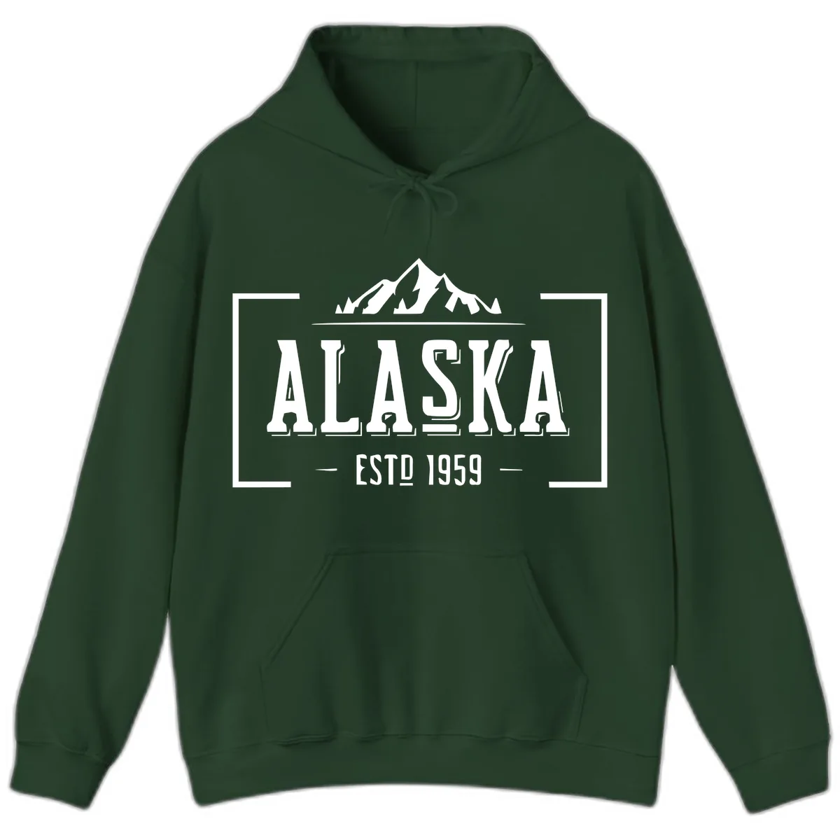 Alaska Mountain Vintage Badge Hoodie in Forest Green