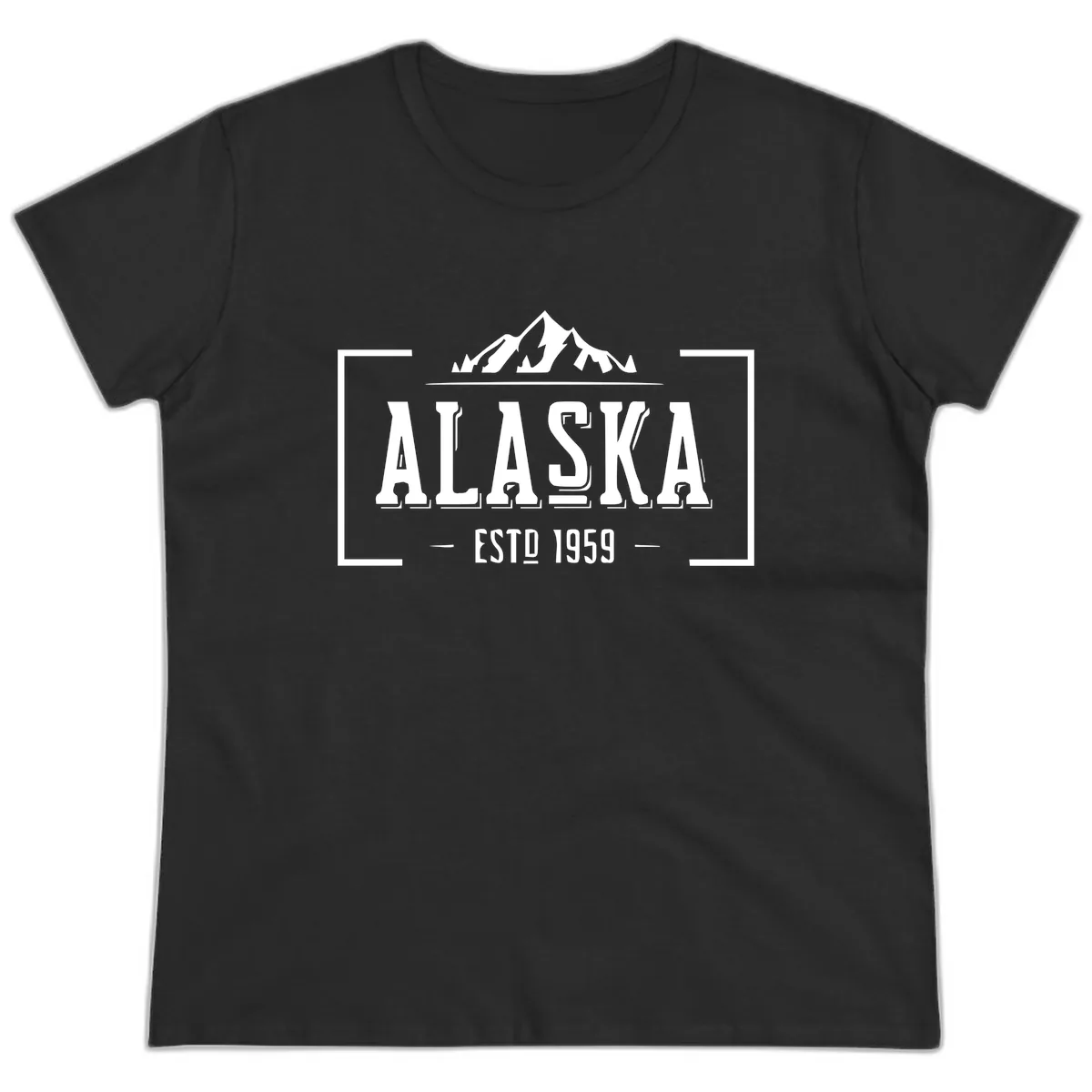 Alaska Mountain Vintage Badge Ladies Tee in Black