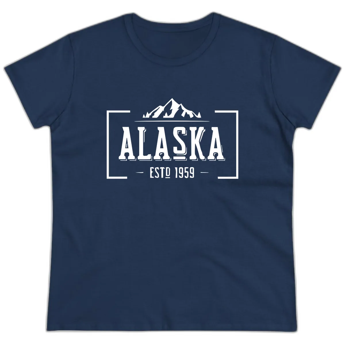 Alaska Mountain Vintage Badge Ladies Tee in Navy