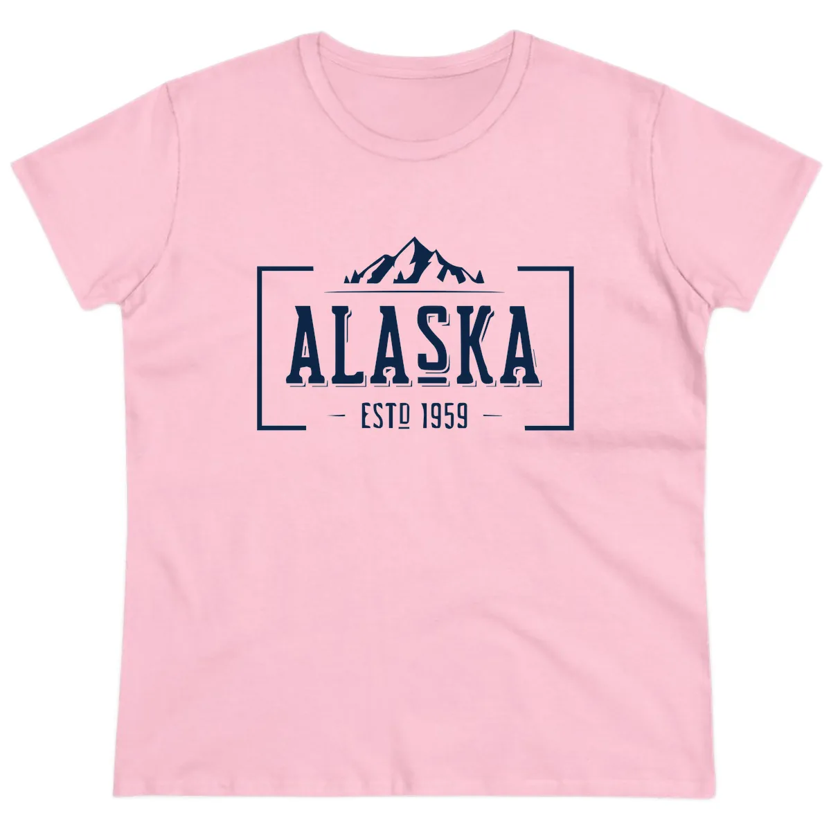Alaska Mountain Vintage Badge Ladies Tee in Light Pink