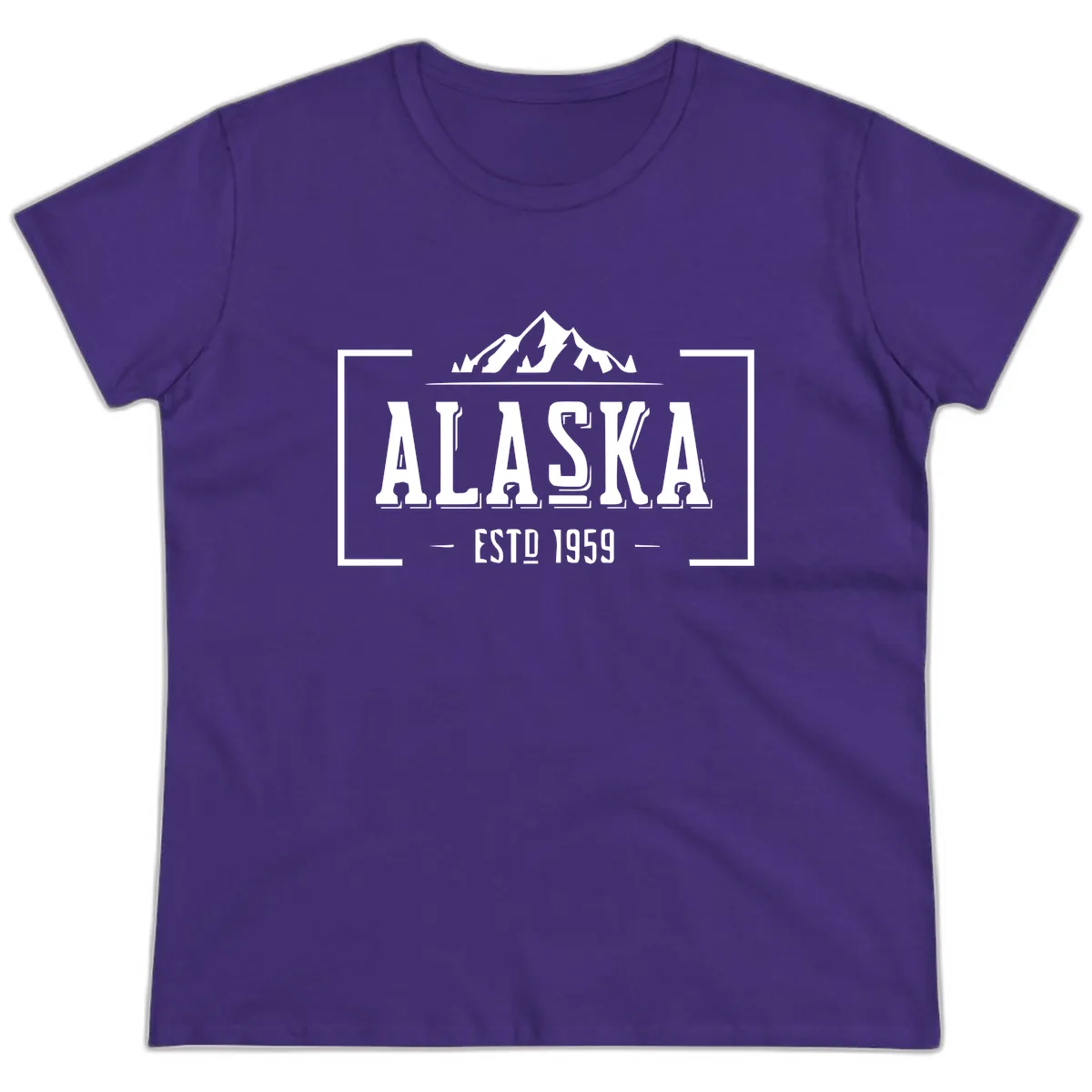 Alaska Mountain Vintage Badge Ladies Tee in Purple
