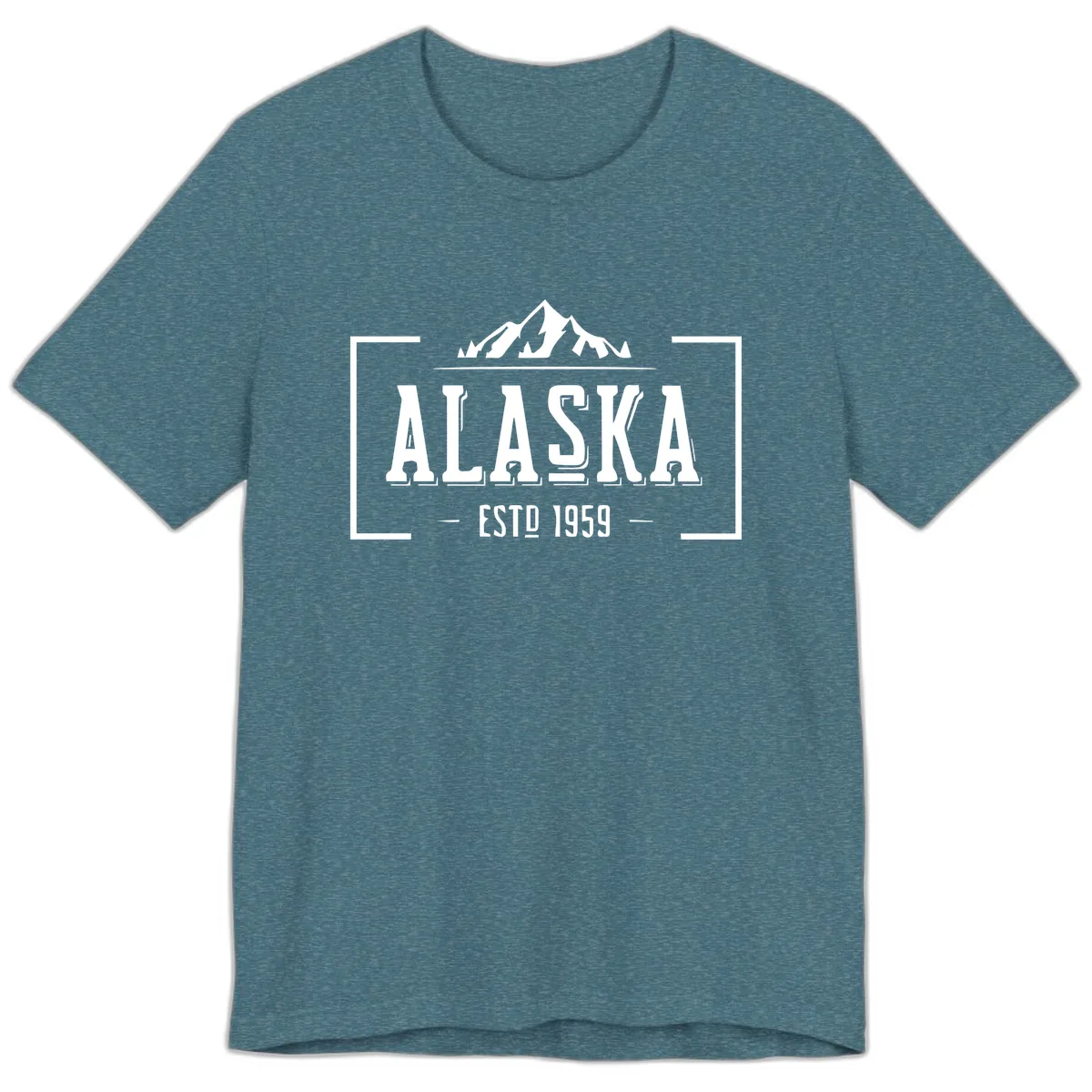 Alaska Mountain Vintage Badge Premium T-Shirt in Heather Deep Teal