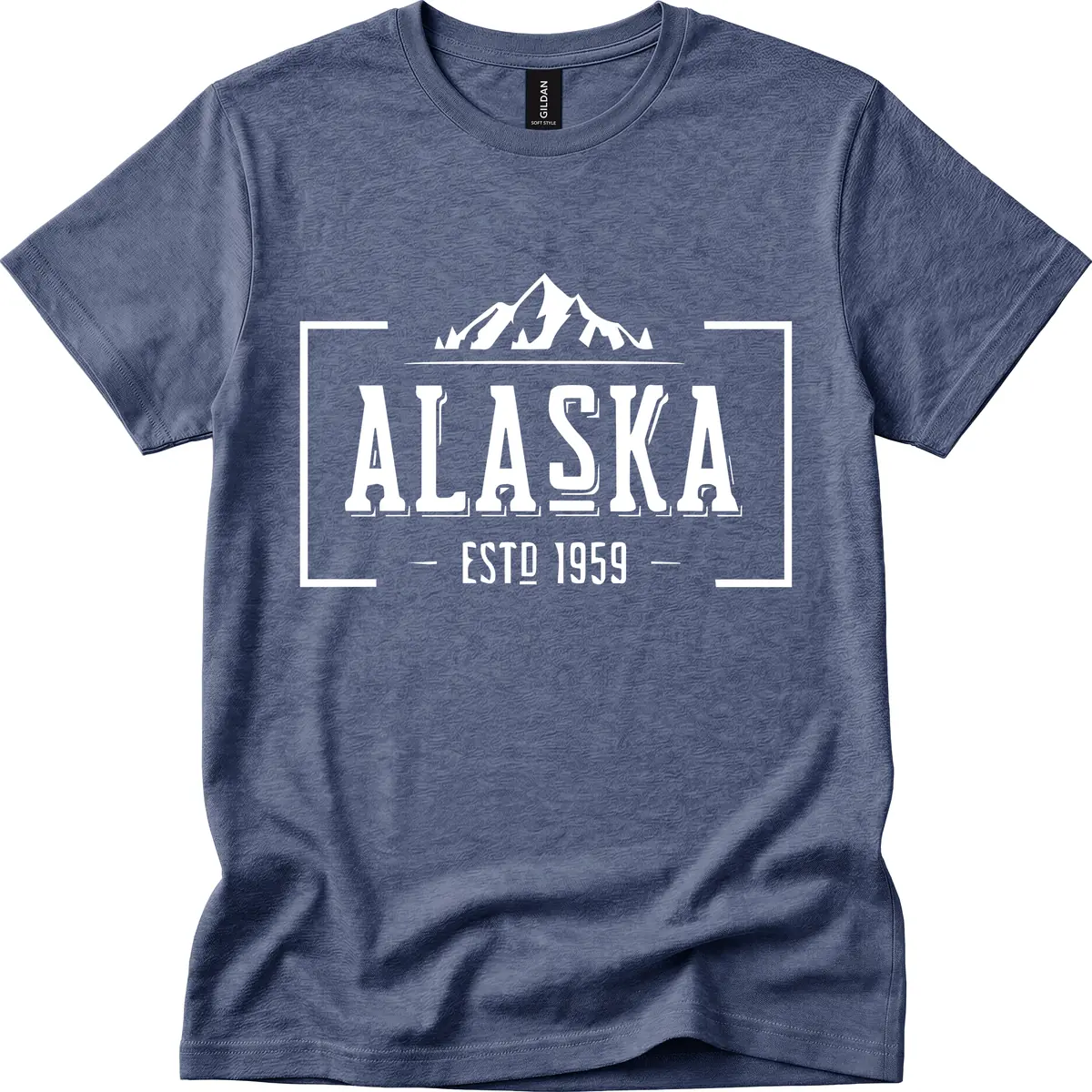 Alaska Mountain Vintage Badge T-Shirt in Heather Navy