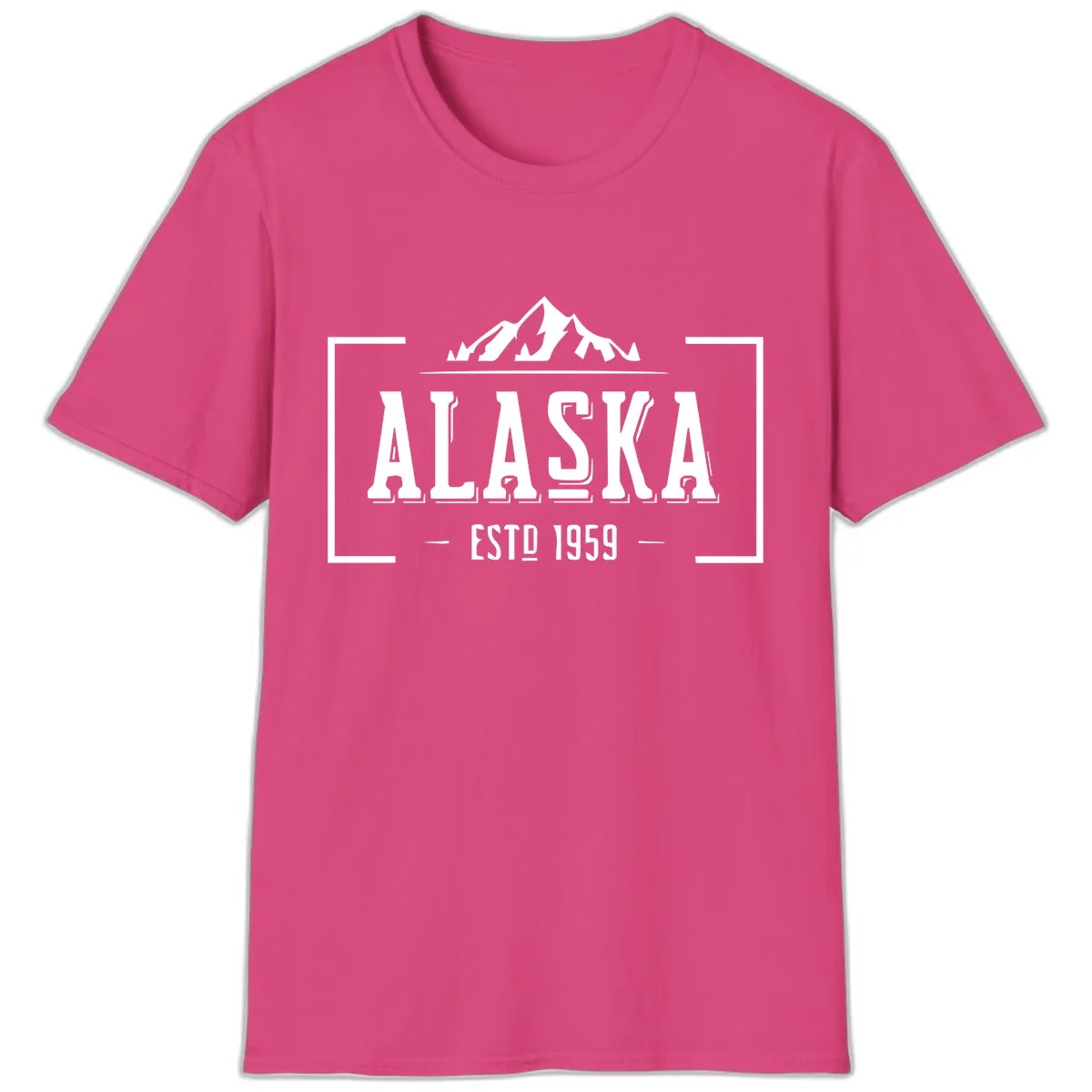Alaska Mountain Vintage Badge T-Shirt in Heliconia