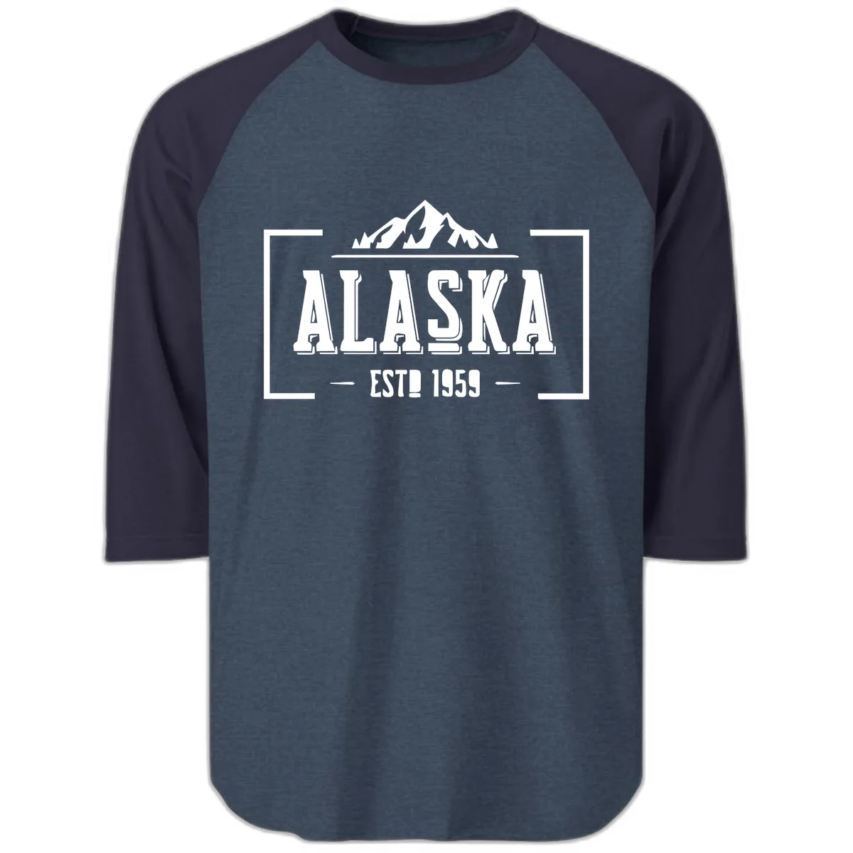 Alaska Cruise Design Awaiting Image Raglan 3/4 in Heather Denim Navy