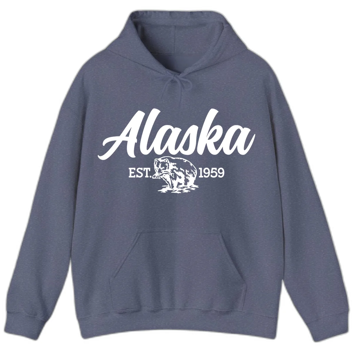 Alaskan Bear Established 1959 Hoodie in Heather Navy