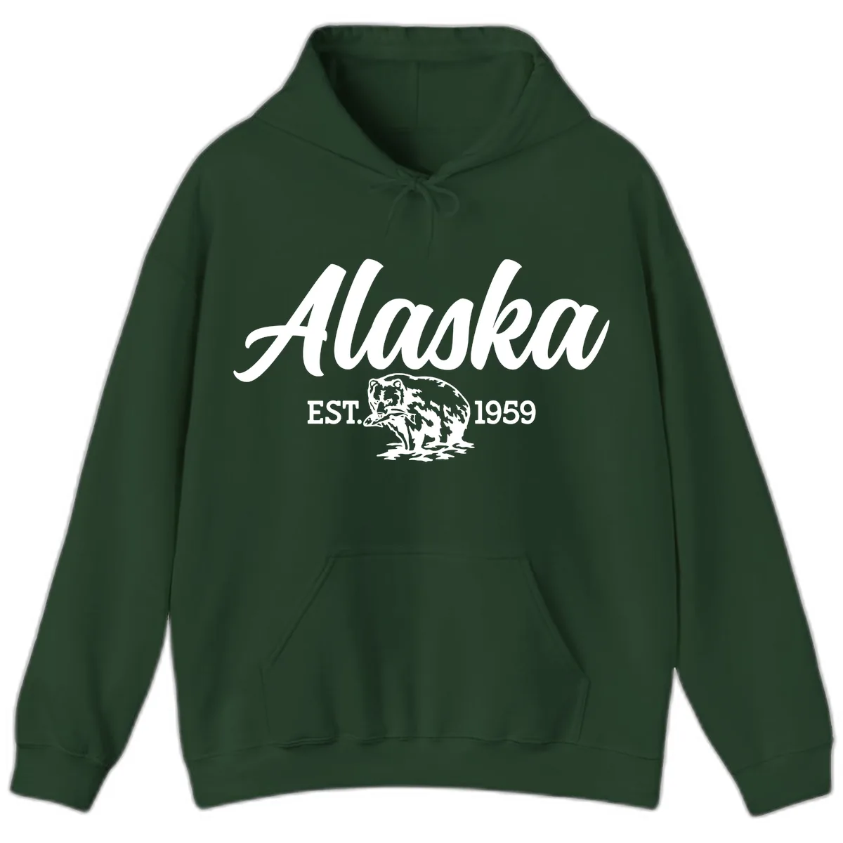 Alaskan Bear Established 1959 Hoodie in Forest Green