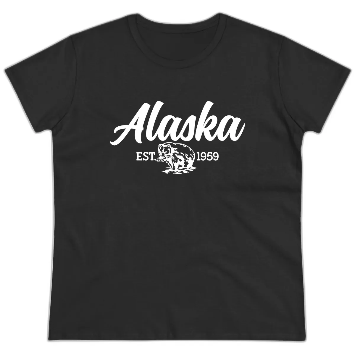 Alaskan Bear Established 1959 Ladies Tee in Black