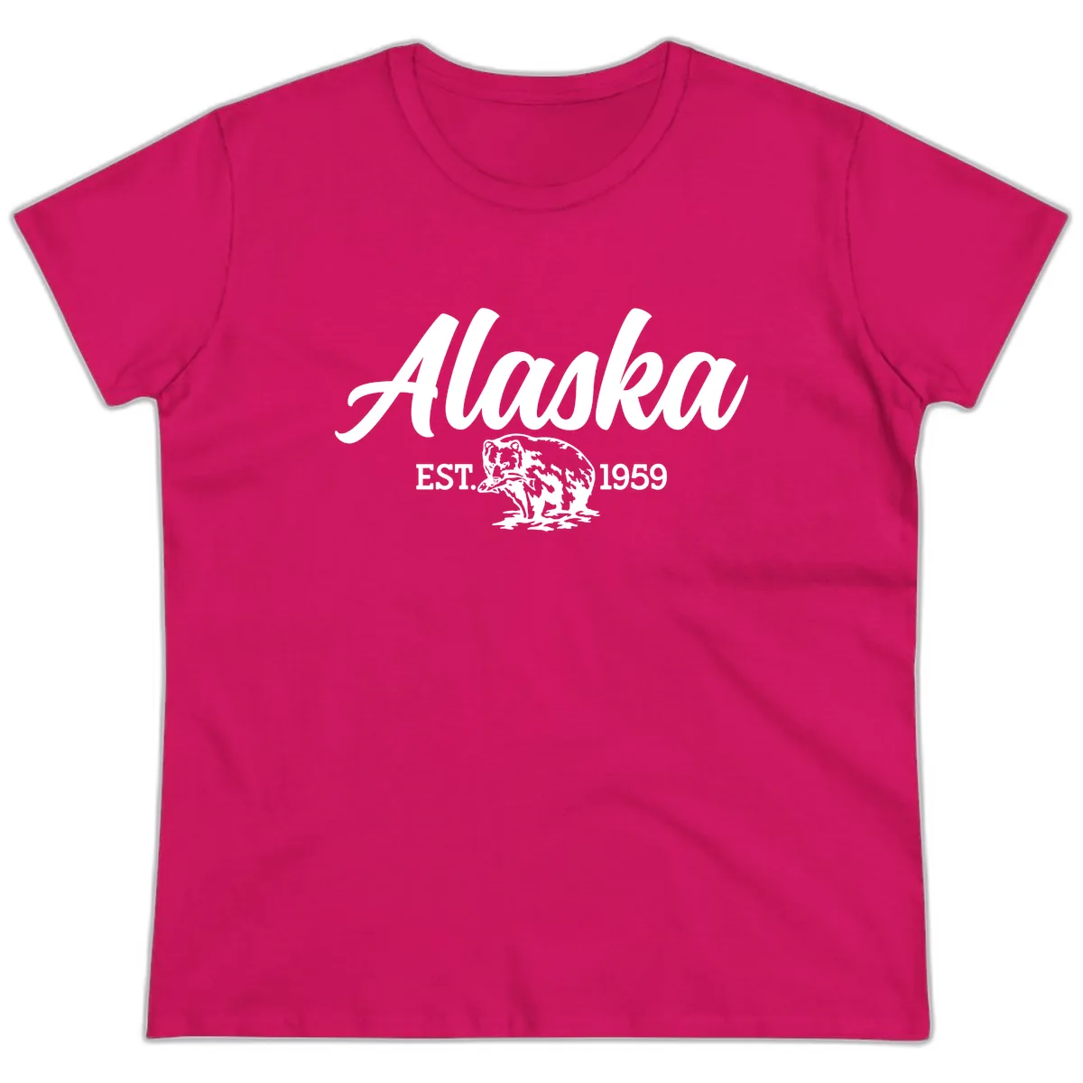 Alaskan Bear Established 1959 Ladies Tee in Heliconia