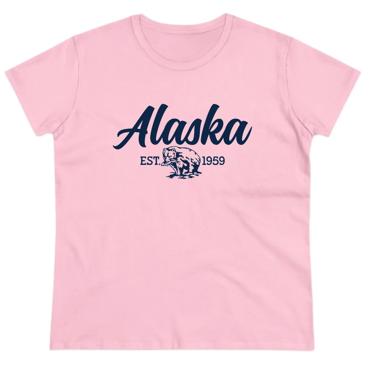 Alaskan Bear Established 1959 Ladies Tee in Light Pink