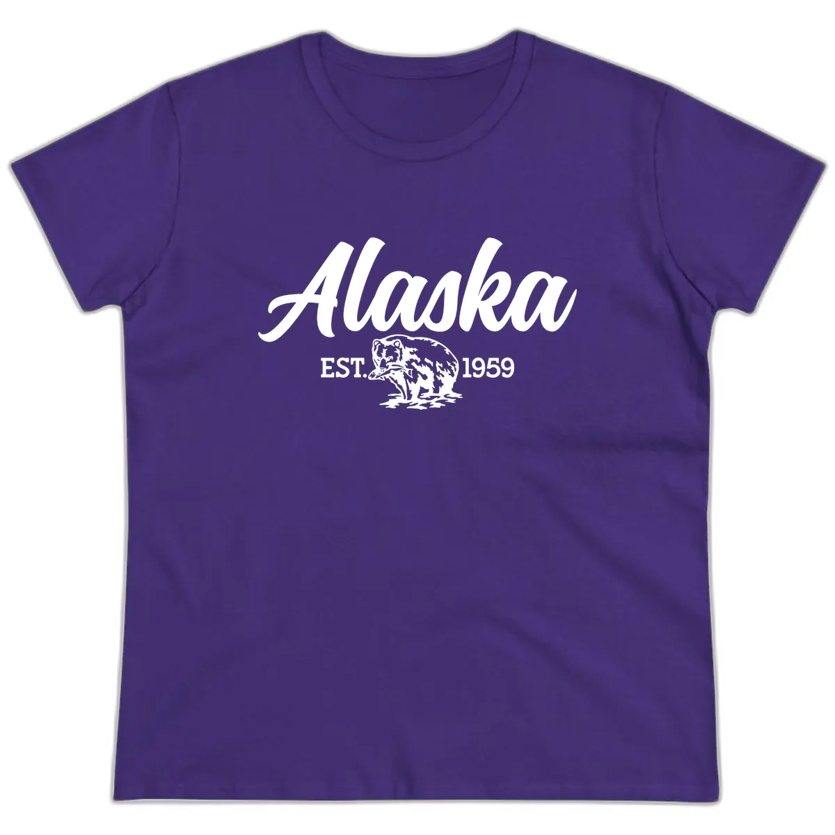 Alaskan Bear Established 1959 Ladies Tee in Purple