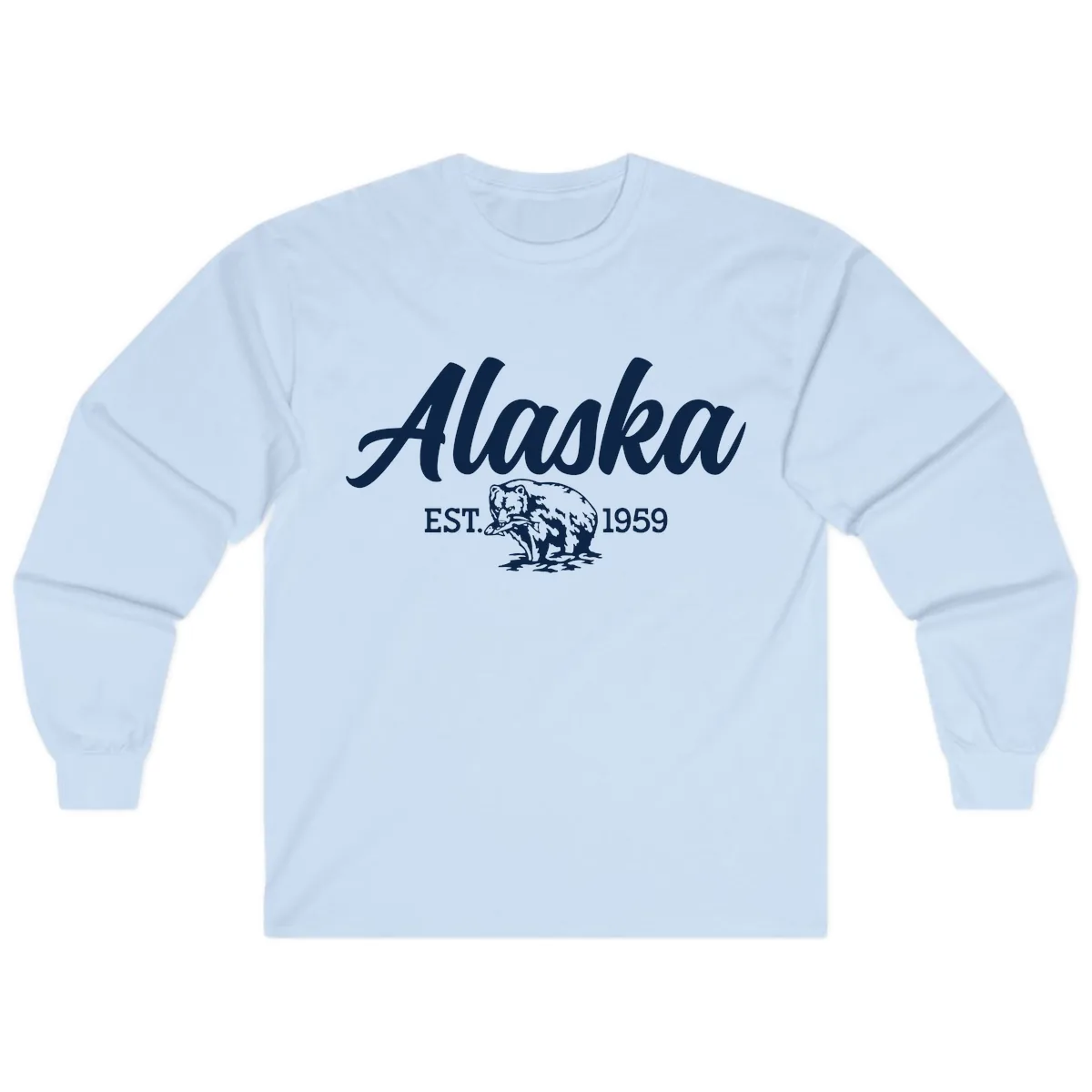 Alaskan Bear Established 1959 Long Sleeve in Light Blue