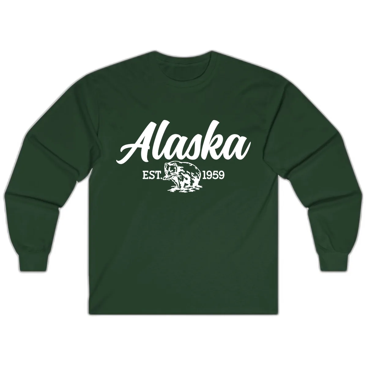 Alaskan Bear Established 1959 Long Sleeve in Forest Green