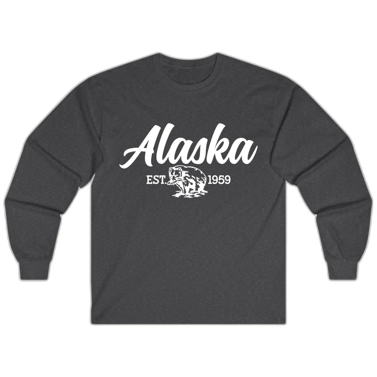 Alaskan Bear Established 1959 Long Sleeve in Dark Heather