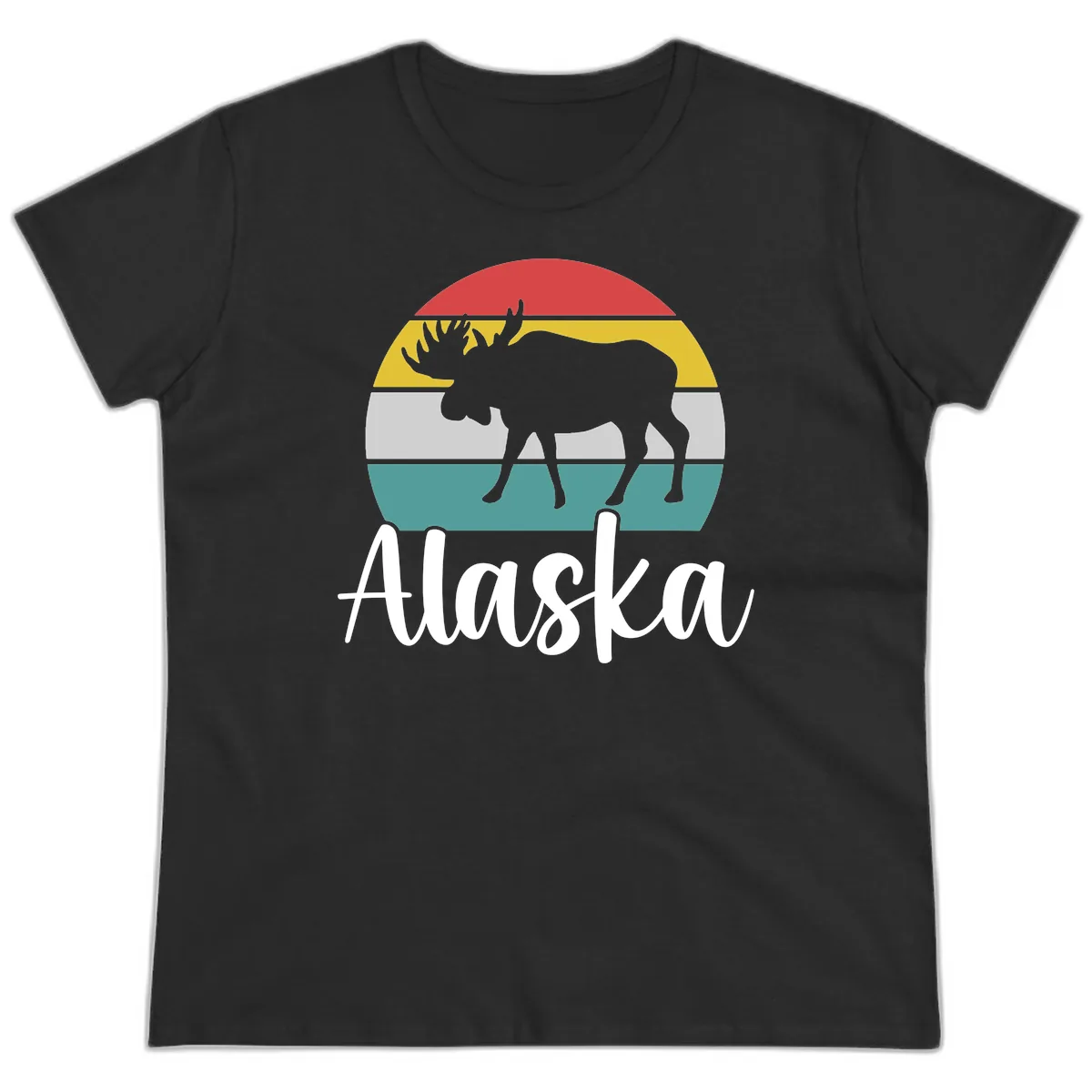 Moose Mountain Stripes Alaska Ladies Tee in Black