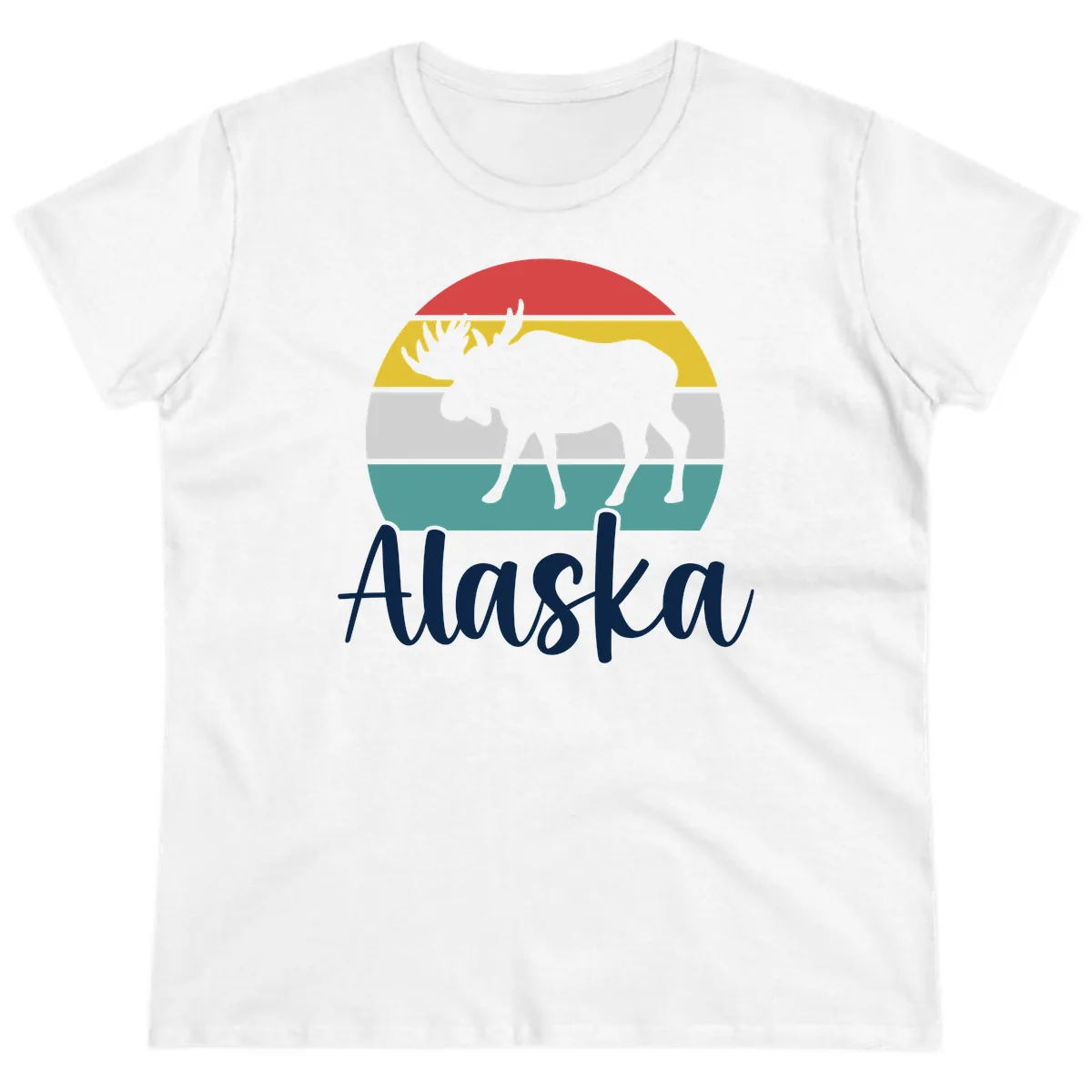 Moose Mountain Stripes Alaska Ladies Tee in White