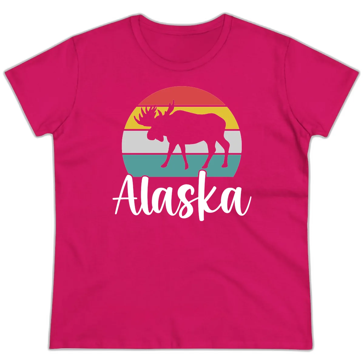 Moose Mountain Stripes Alaska Ladies Tee in Heliconia