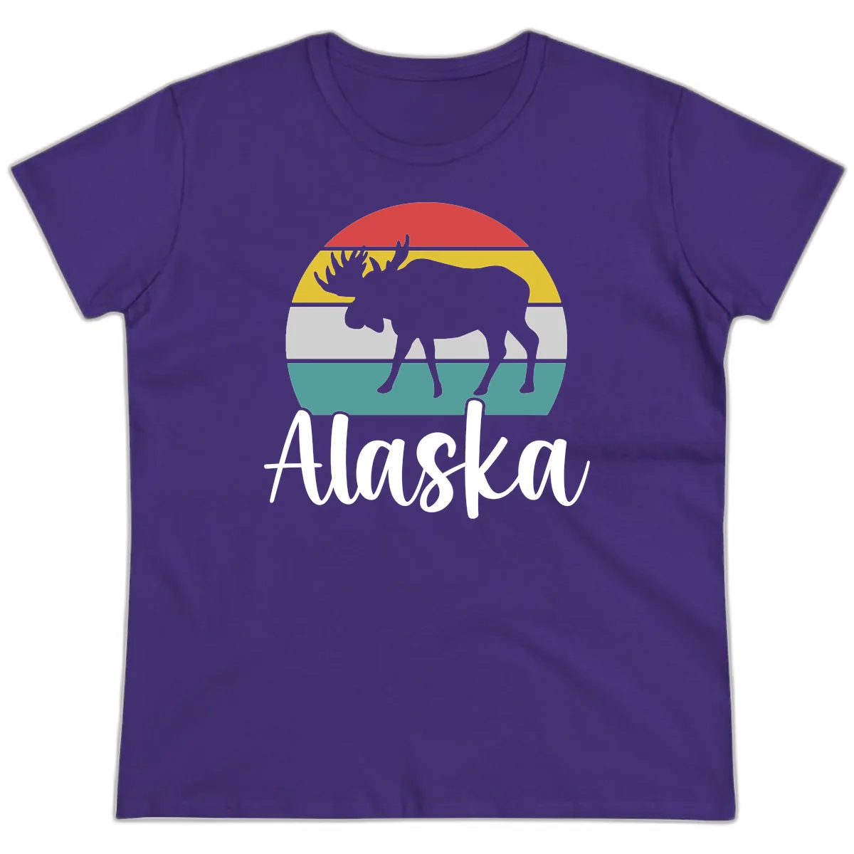 Moose Mountain Stripes Alaska Ladies Tee in Purple