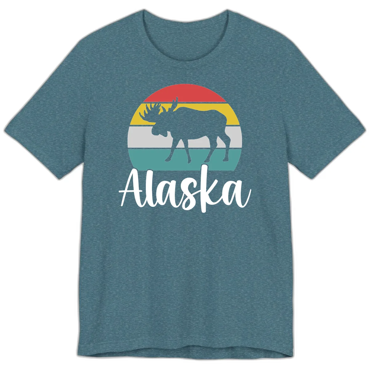 Moose Mountain Stripes Alaska Premium T-Shirt in Heather Deep Teal