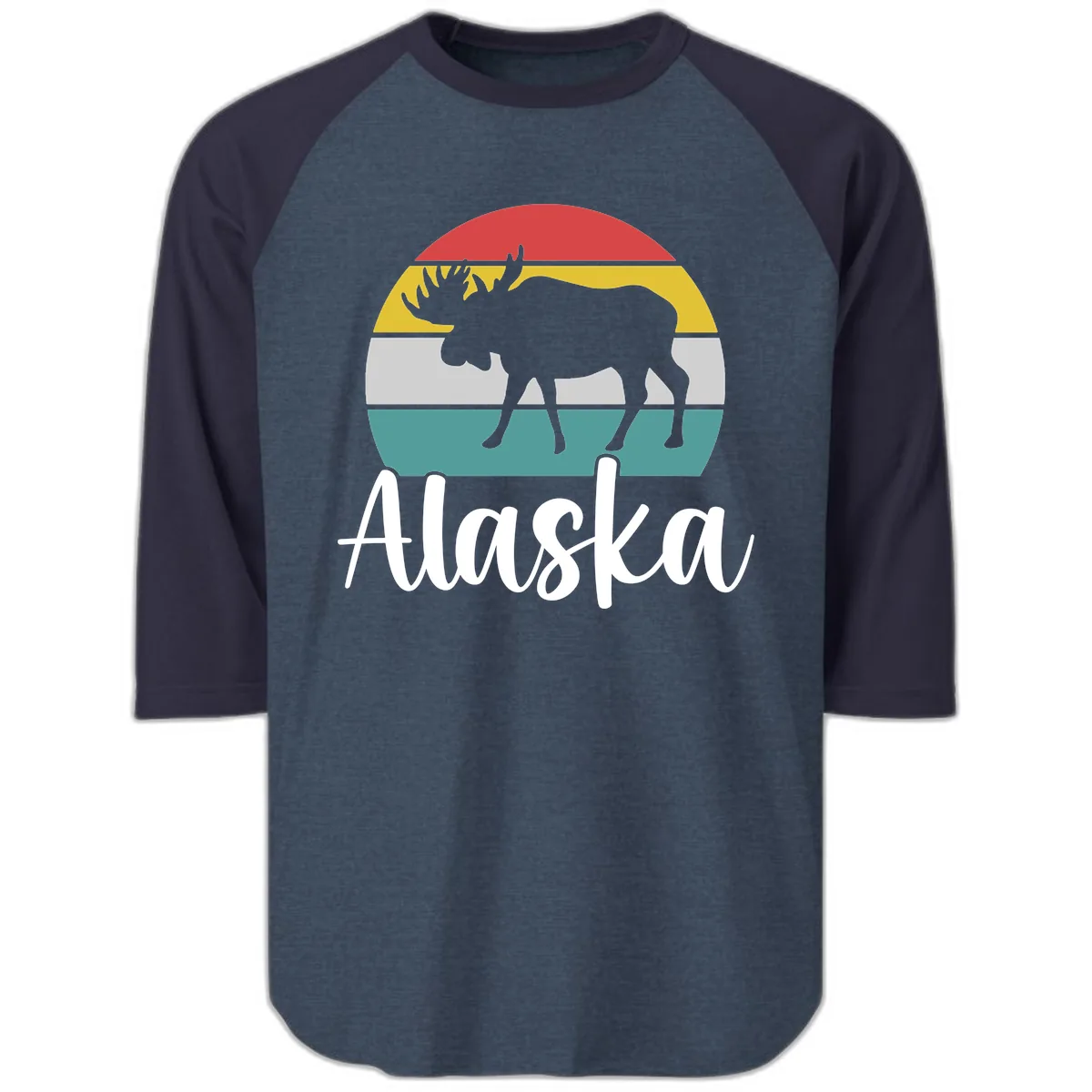 Moose Mountain Stripes Alaska Raglan 3/4 in Heather Denim Navy