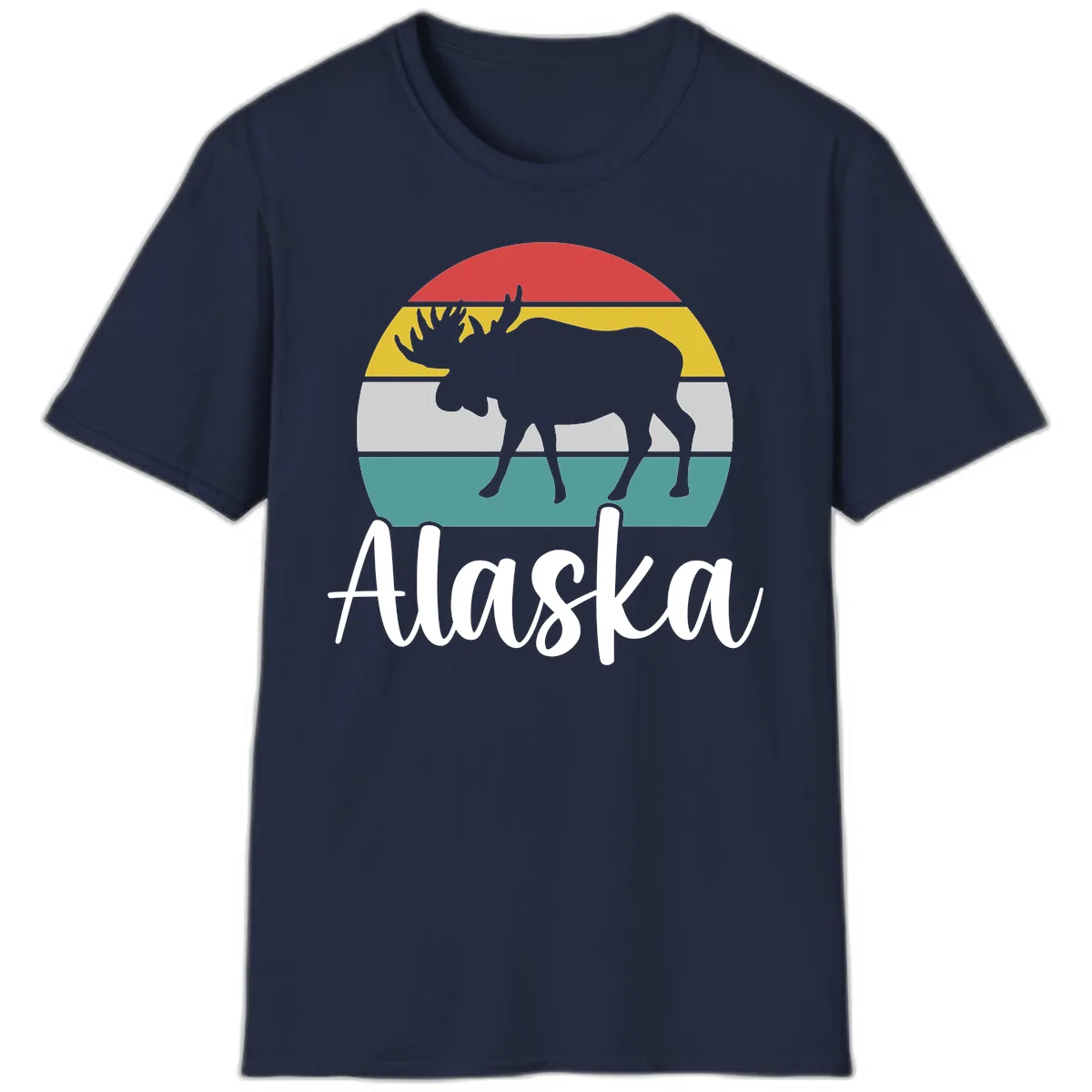 Moose Mountain Stripes Alaska T-Shirt in Navy