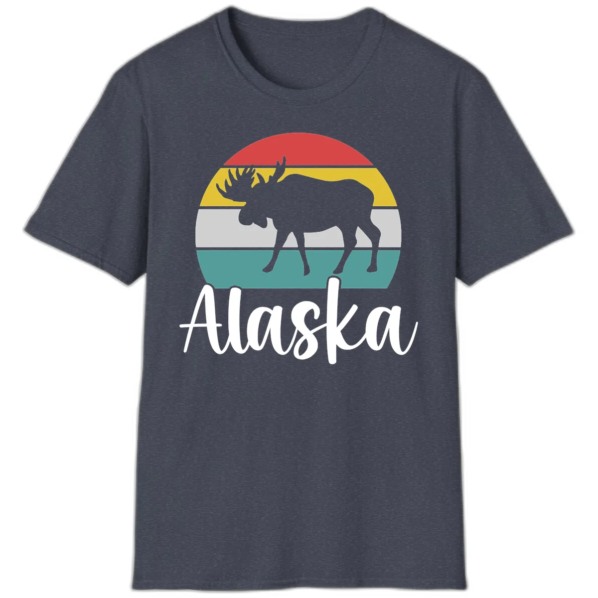 Moose Mountain Stripes Alaska T-Shirt in Heather Navy