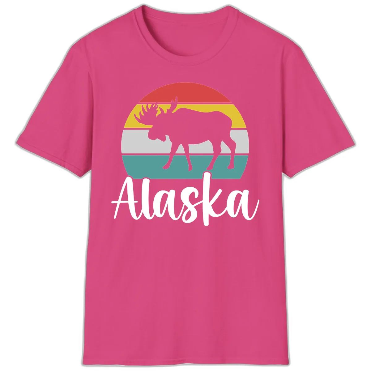 Moose Mountain Stripes Alaska T-Shirt in Heliconia