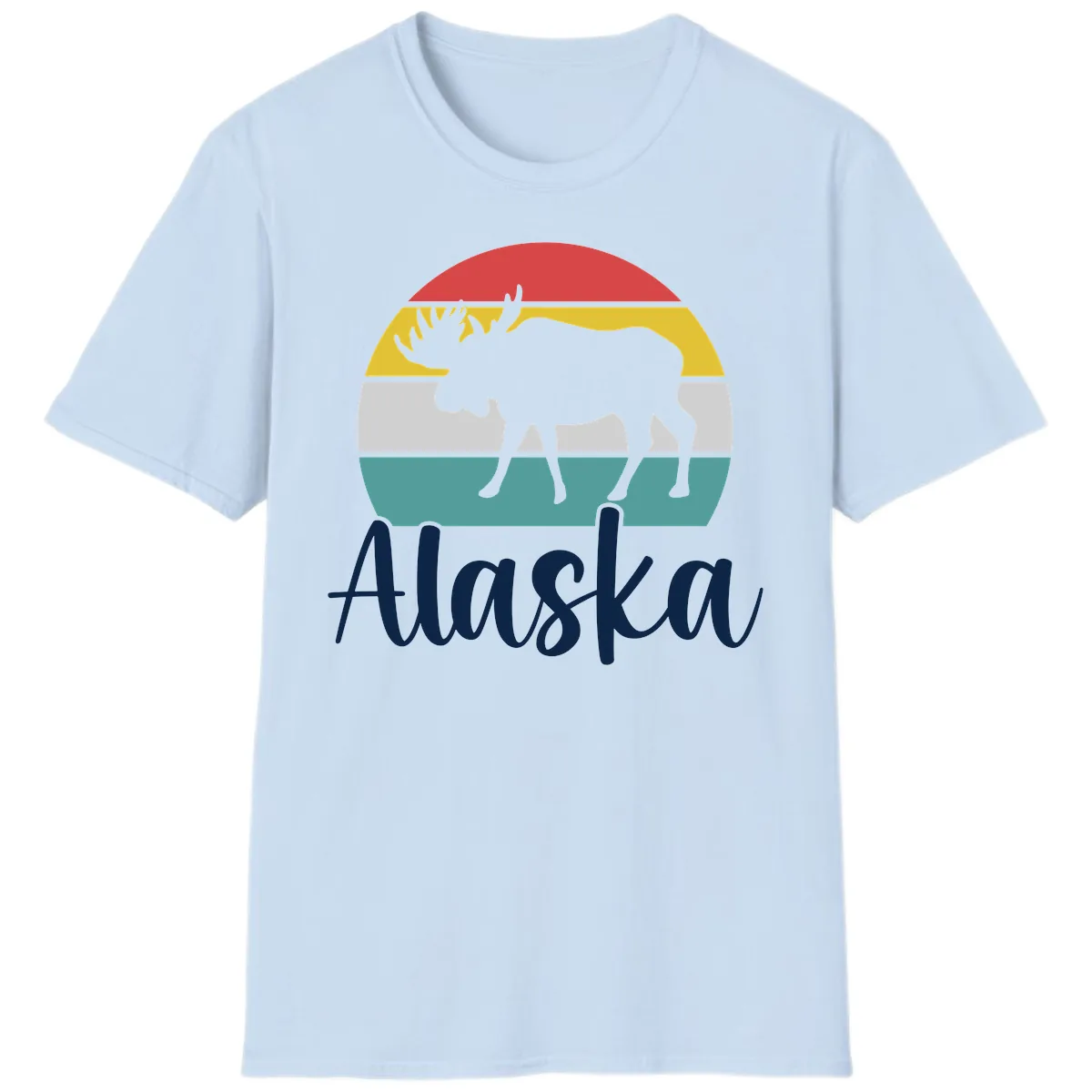 Moose Mountain Stripes Alaska T-Shirt in Light Blue