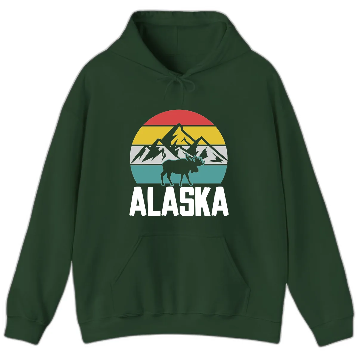 Moose Mountain Wilderness Alaska Hoodie in Forest Green