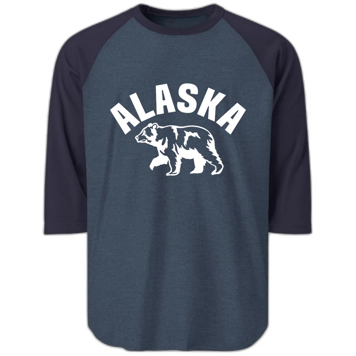 Alaska Bear Wildlife Cruise Design Raglan 3/4 in Heather Denim Navy