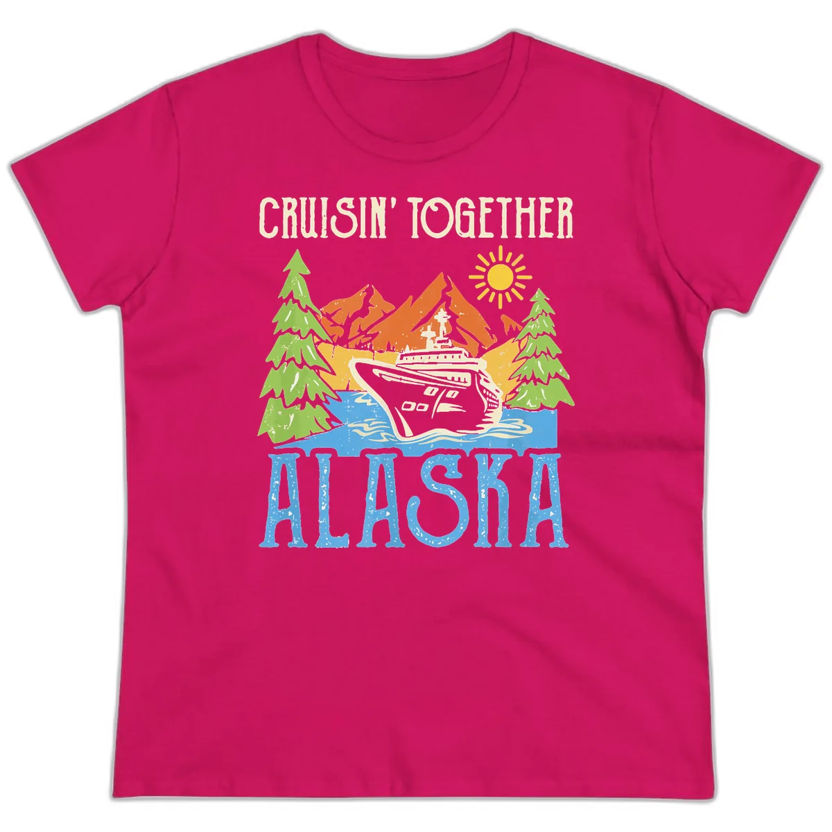 Cruisin' Together Alaska Ladies Tee in Heliconia