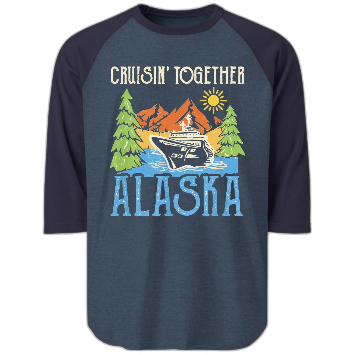 Cruisin' Together Alaska Raglan 3/4 in Heather Denim Navy