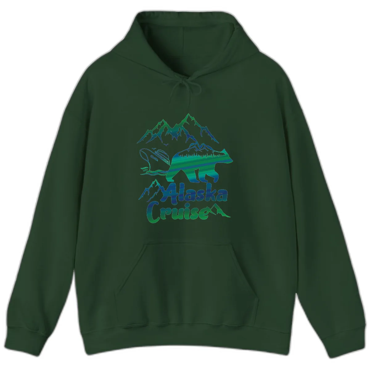 Alaska Cruise Bear Adventure Hoodie in Forest Green