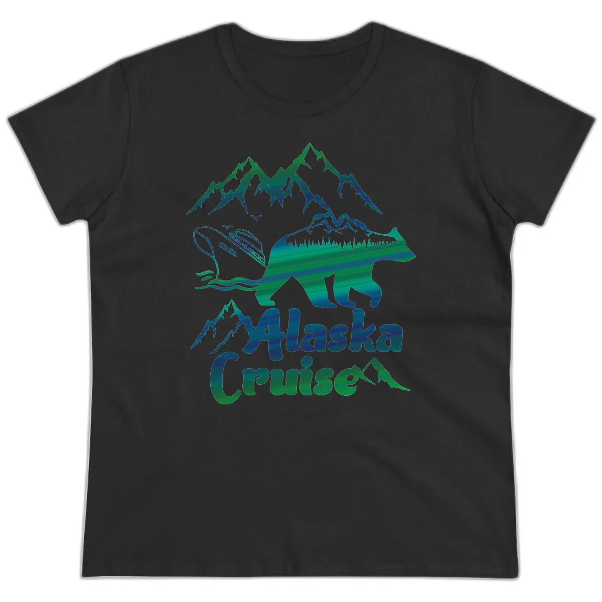 Alaska Cruise Bear Adventure Ladies Tee in Black