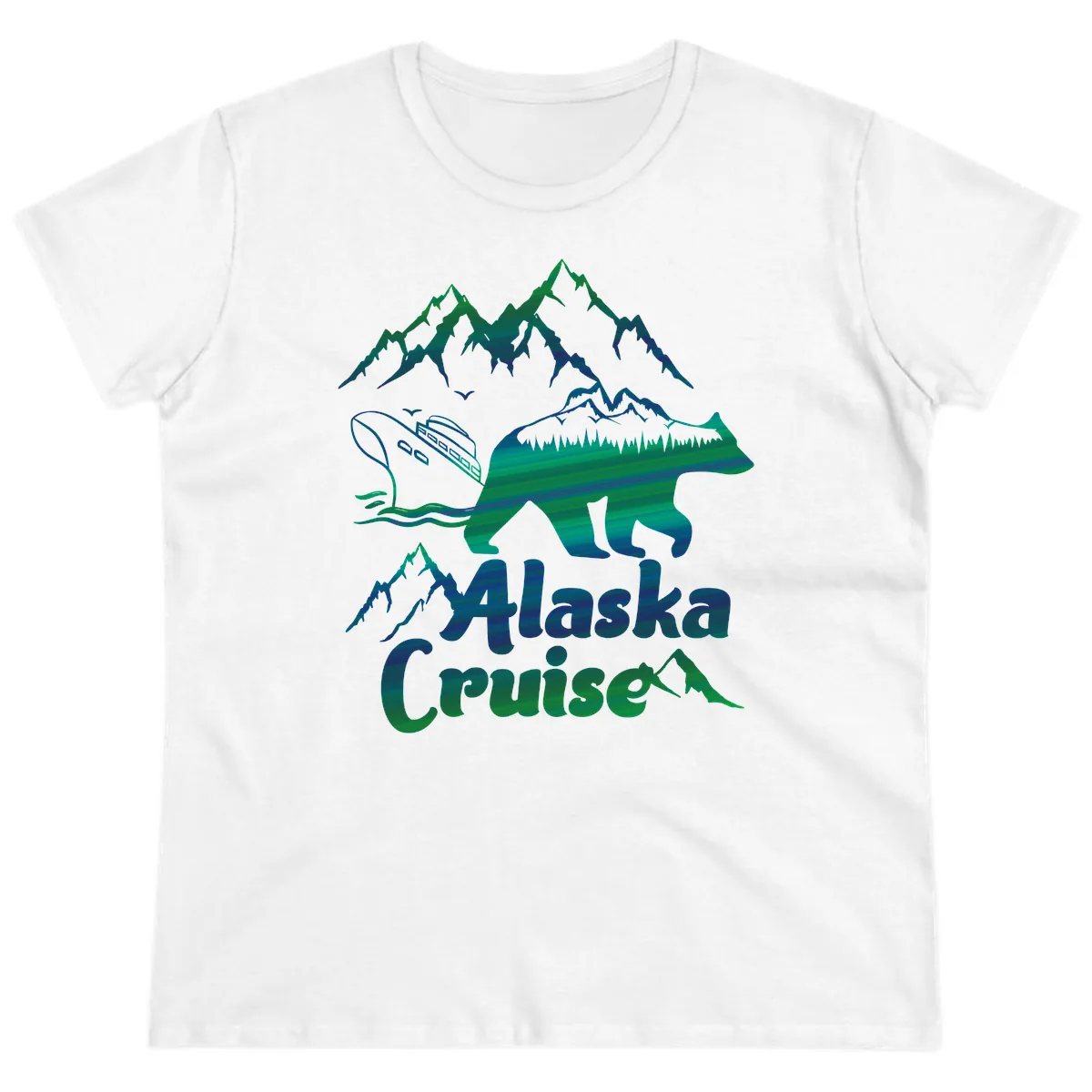 Alaska Cruise Bear Adventure Ladies Tee in White