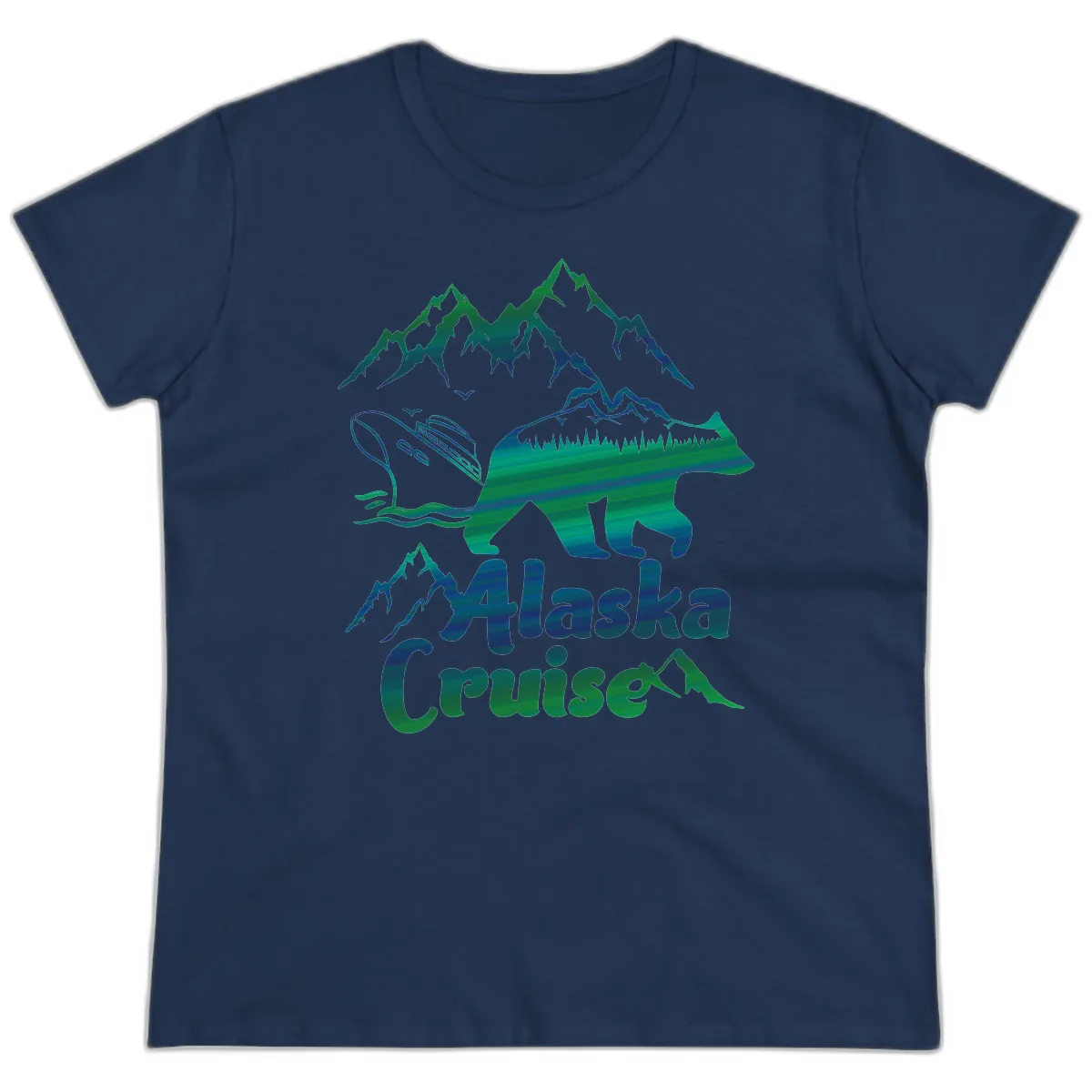 Alaska Cruise Bear Adventure Ladies Tee in Navy