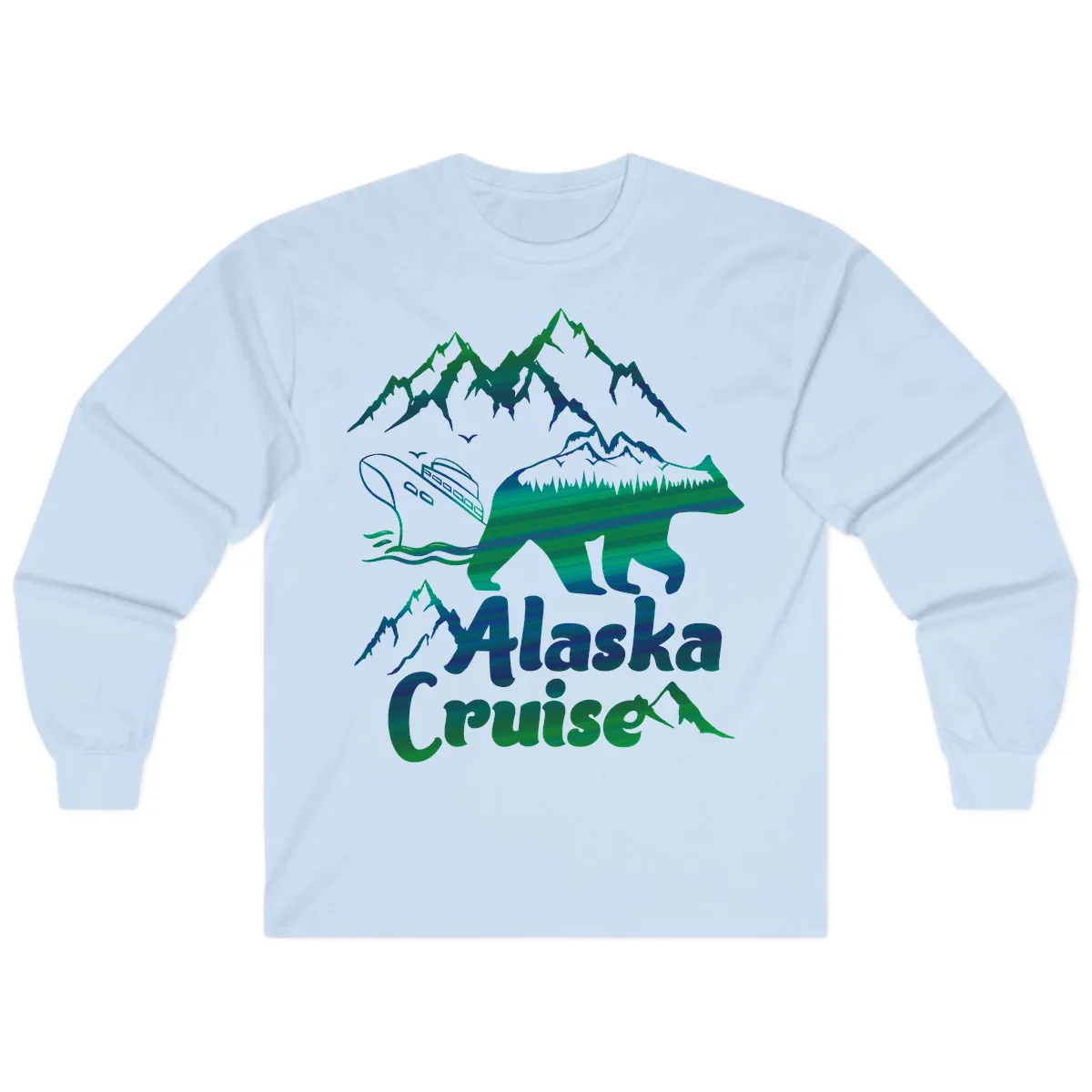 Alaska Cruise Bear Adventure Long Sleeve in Light Blue